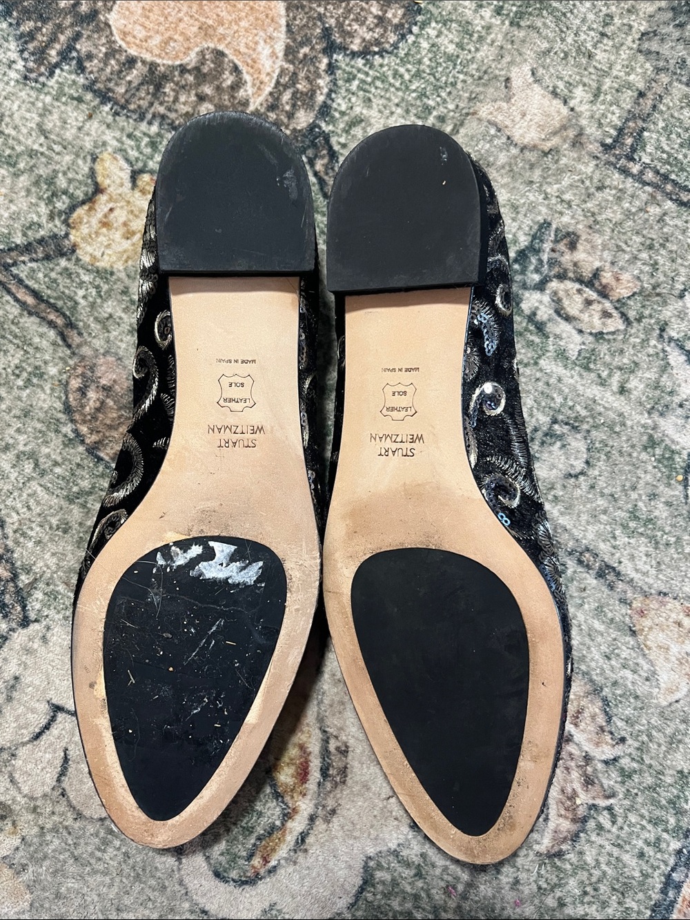Stuart Weitzman Black and Silver Embroidered Flats VGC - Picture 3 of 5